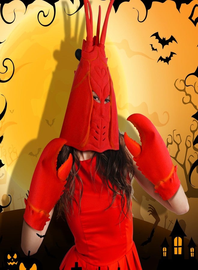 Newcotte 2 Pcs Crab Lobster Costume Set Funny Crab Lobster Hat Latex Giant Claws Gloves for Men Women Cosplay Party(Lobster Style) - Image 2